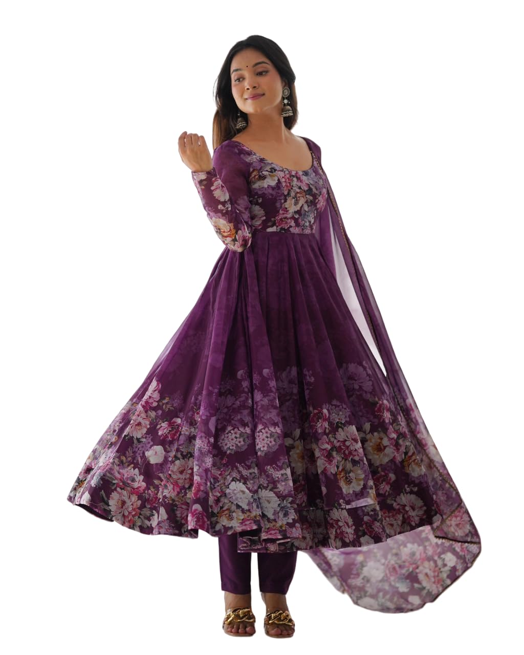 by Pure Soft Organja Purple Anarkali Gown Set.-image-12