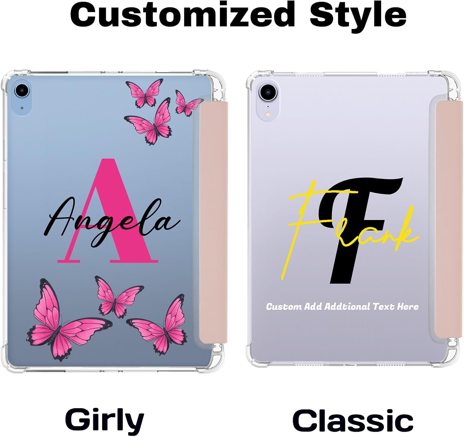 Custom Name Case Fit for Apple iPad A16 11th Generation 11 Inch 2025 & 10th 10.9 inch 2022, Personalize Flip Stand Shockproof Pencil Holder Cover with Clear Back Shell Initial Butterfly Monogram,Pink