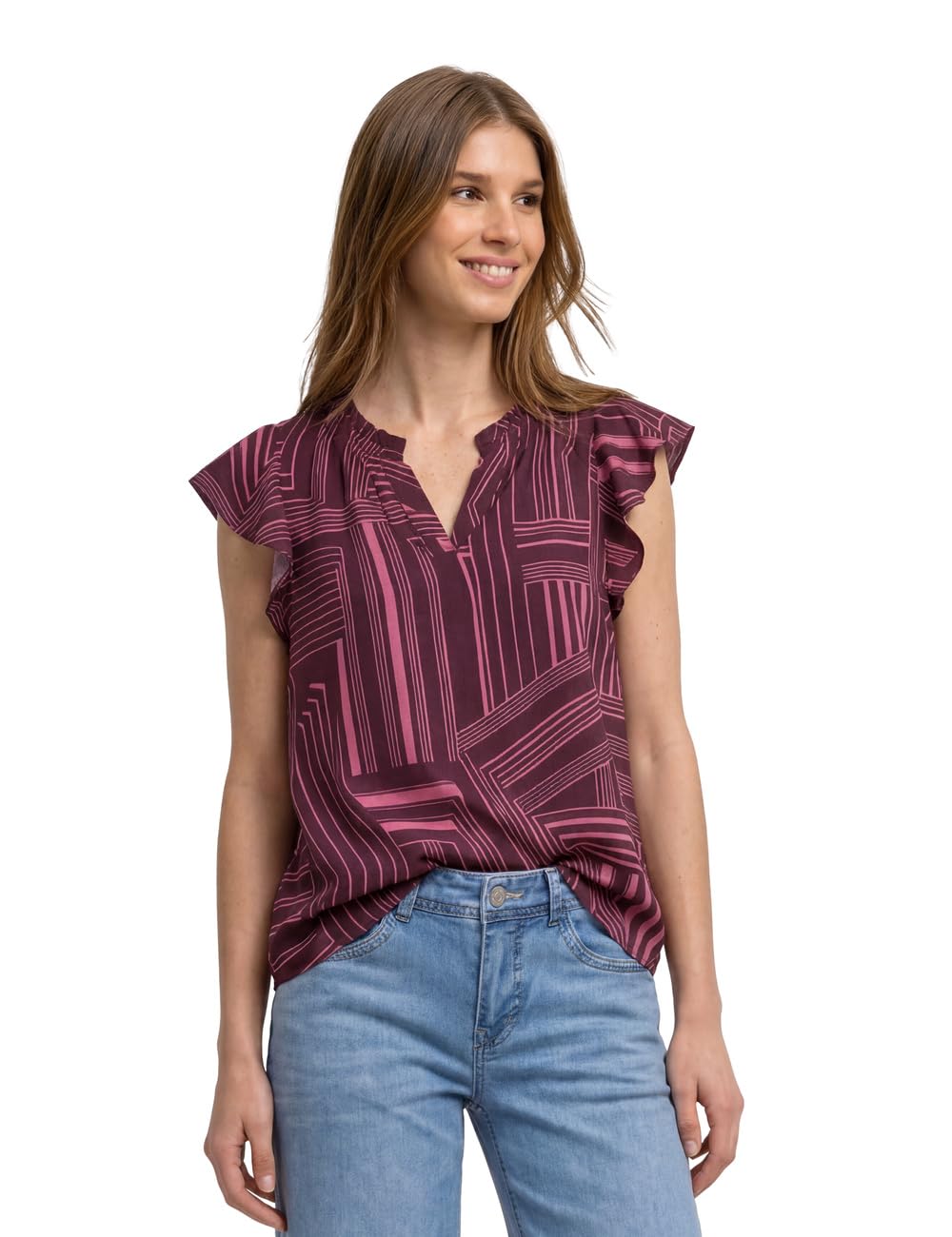 Street One Blouse Shirt with Split Neck and Valance Sleeves Blush Berry 46