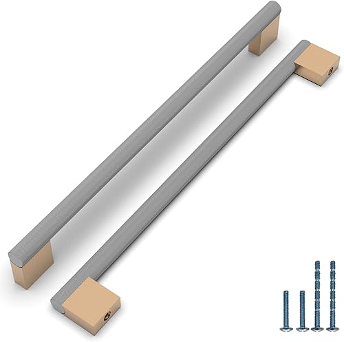 Miniatura 8 de Paquete de 10 tiradores de gabinete moleteados de 7 pulgadas (7.008 in) negro y dorado, manijas de gabinete de cocina, tiradores de armario,