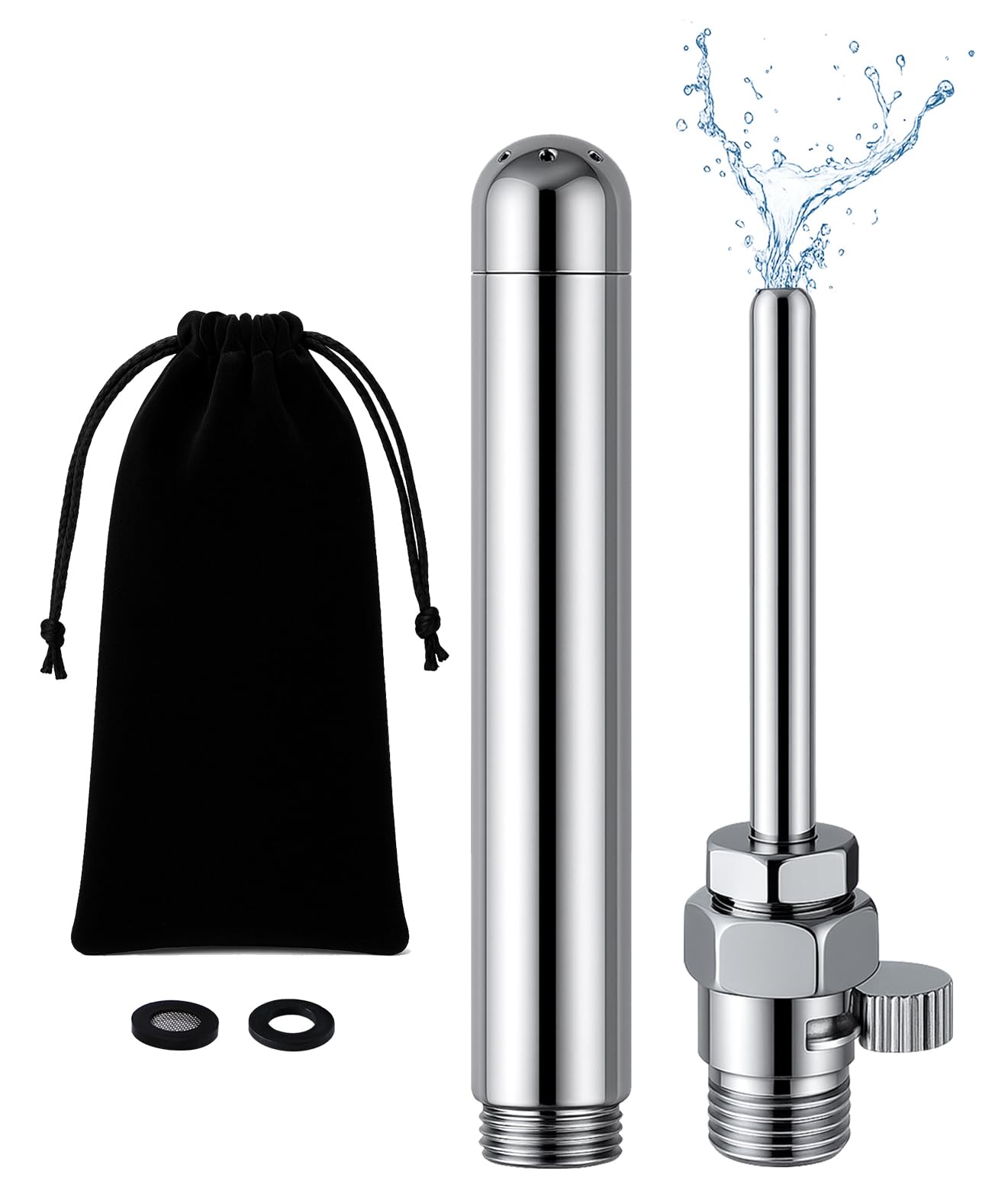 Ensemble de pommeau de douche en métal pour rinçage intestinal avec régulateur de débit – Système de douche unisexe pour les soins intimes pour homme et femme – Avec sac à main en velours comme
