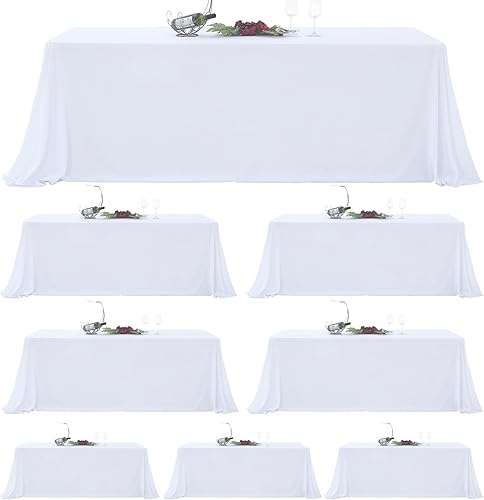 NSSONBEN Paquete de 8 manteles blancos de 90 x 132 pulgadas para mesas rectangulares, rectangulares, impermeables, gruesos, lavables, de lino de