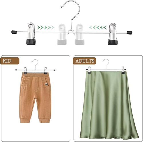 Miniatura 9 de Perchas para pantalones de 14 pulgadas con clips, paquete de 50 perchas ajustables para mujeres, perchas antideslizantes para pantalones de