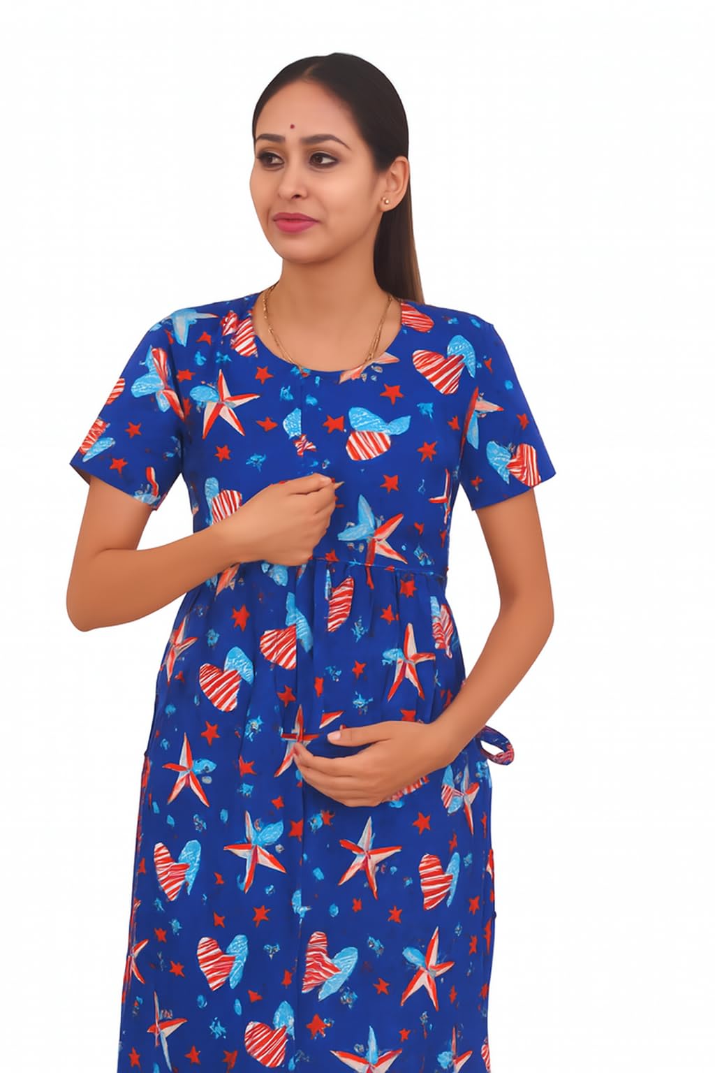 Women's Blue Cotton Maternity & Feeding Nighty-image-37