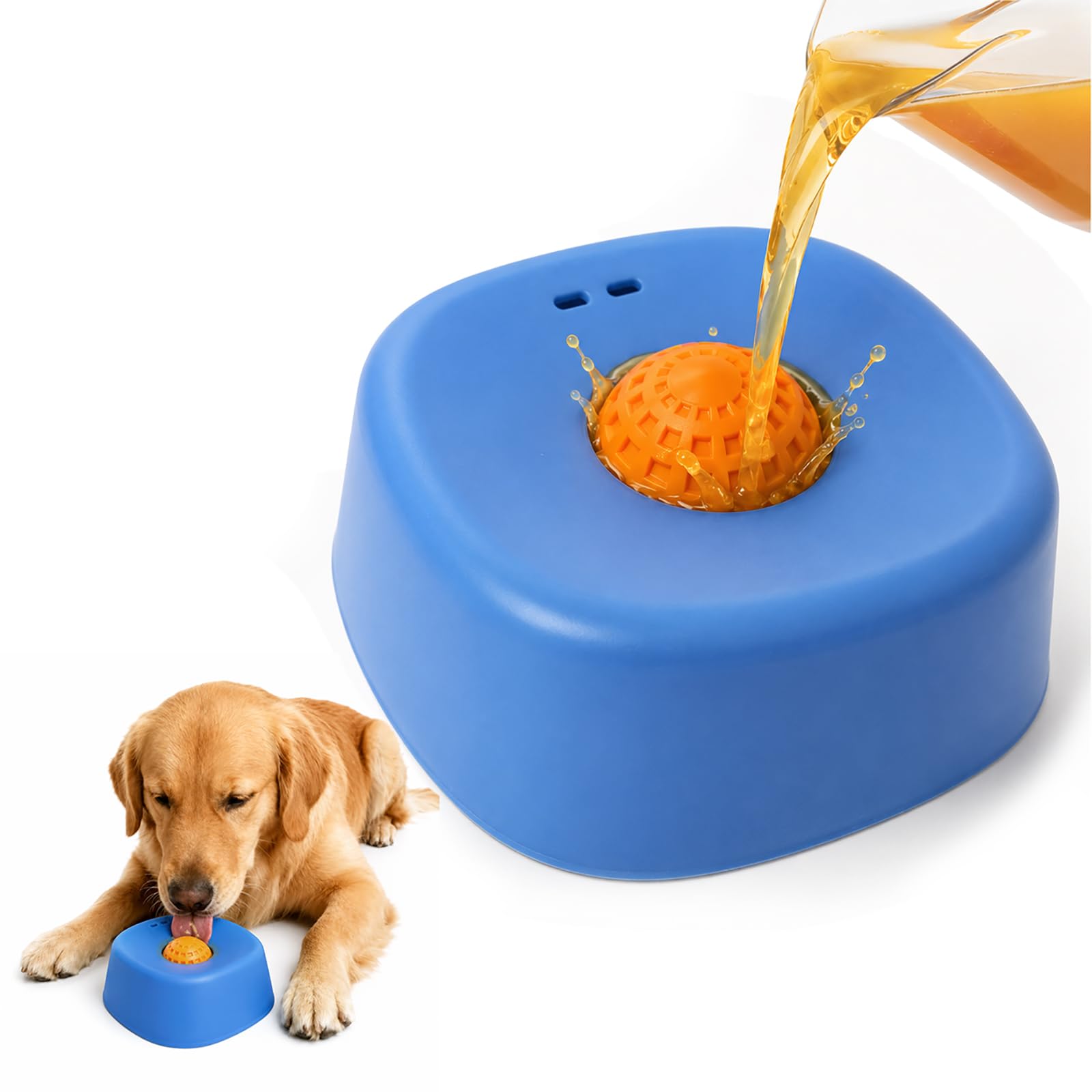 Dog Licking Bowl with Rolling Ball - Slow Feeder for Liquid Treats 6 Oz Lick Bowl, Suitable for Bone Broth & Yogurt, Fits Large Medium Small Dogs and Young Puppies