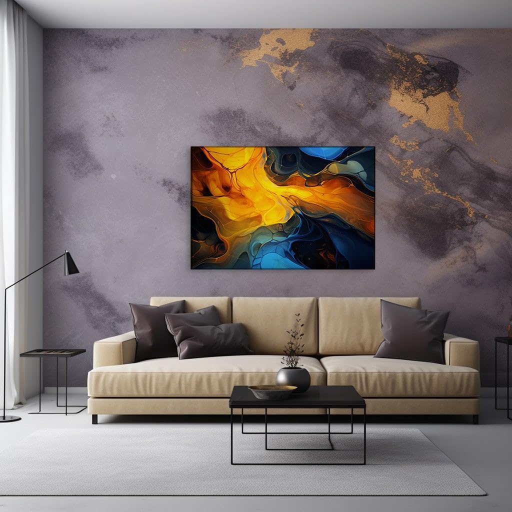 Canvas for Living room. Confluence of Warmth and Coolness: An Abstract Digital Artistry Display, 27 x 18 inch Canvas Wall Art - Contemporary Masterpieces - Modern Home Decor - 69x46 cm (27x18 inch)