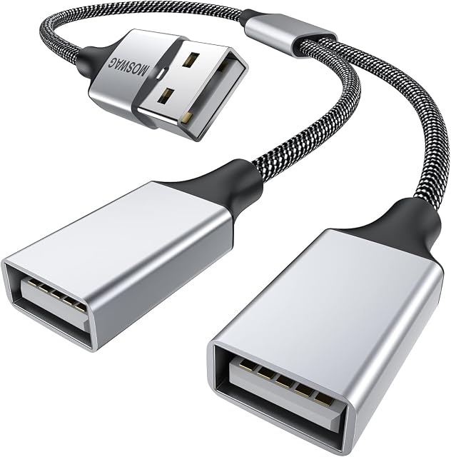 MOSWAG USB Splitter, USB to 2USB Female Adapter, USB Y Splitter Adapter Dual USB 2.0 Extension Cable for Power Cable for Charging/Data Transfer/Laptop/Mac/Car