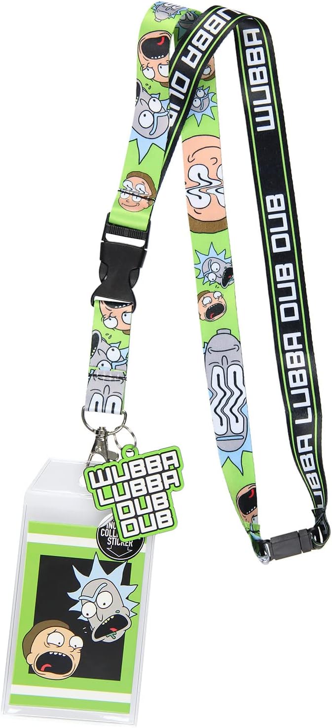 Bioworld Rick and Morty Wubba Wubba Lanyard with ID Holder Rubber Charm and Sticker, Breakaway Clasp