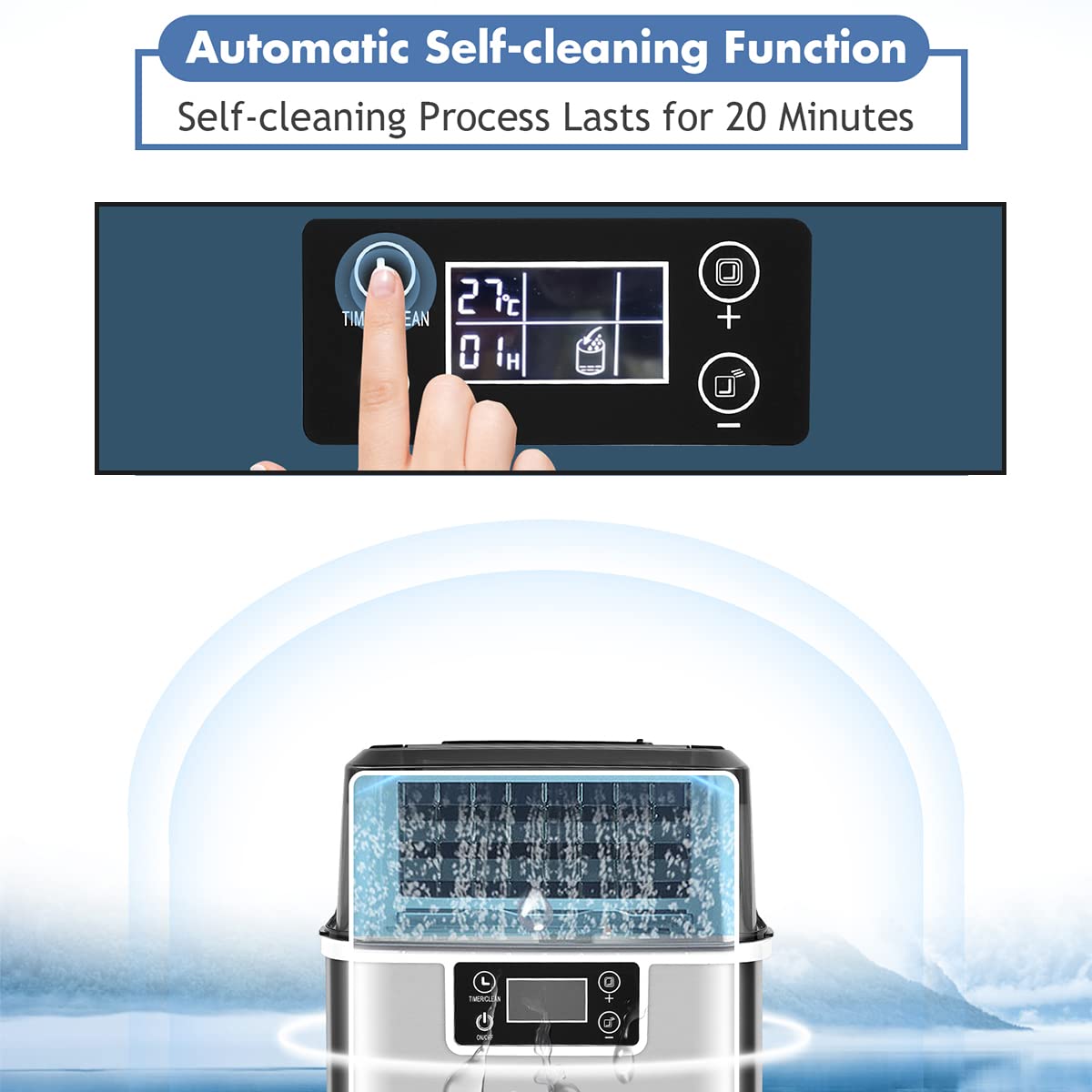 RELAX4LIFE Macchina per Cubetti di Ghiaccio, Capacità 18 kg/24 Ore, Durata 15-20 Min con Timer 1-24 Ore, Serbatoio d’Acqua 3,2L, Stoccaggio Ghiaccio 1,2 kg, Produttore Domestico di Ghiaccio a Cubetti