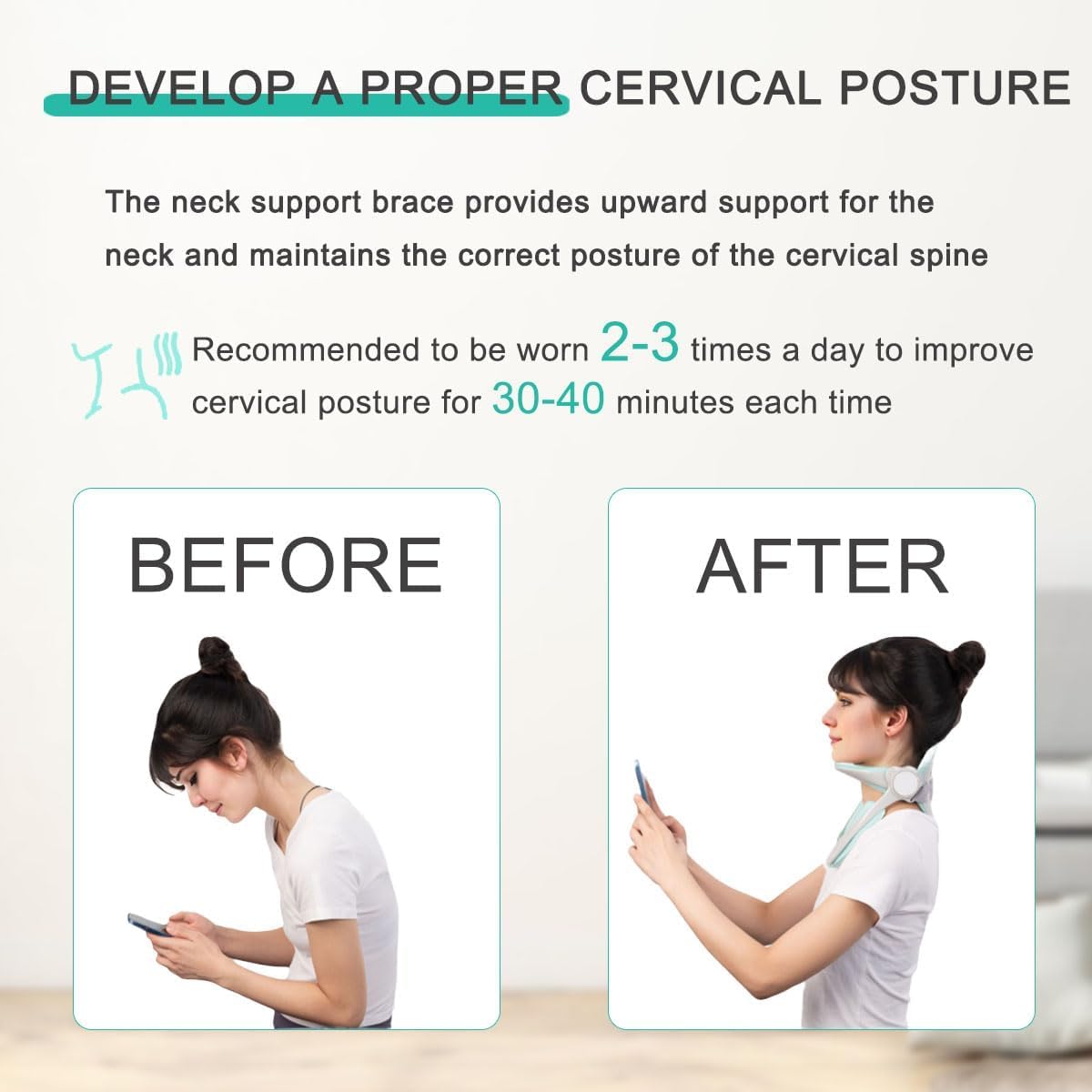 Tutore regolabile per il collo, dispositivo di trazione del collare cervicale per dolore e supporto al collo, protezione per la barella del collo, correttore della postura della testa in avanti