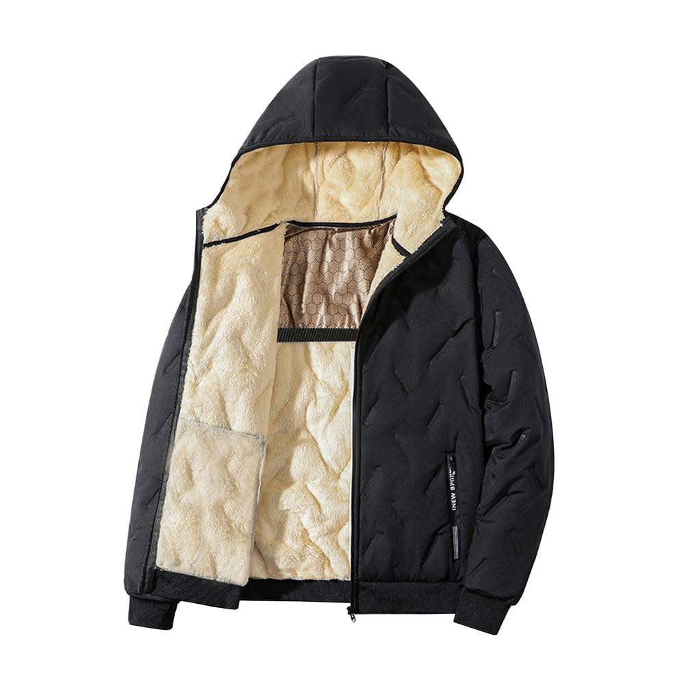 Nero,M,Felpa Uomo Felpe con Cappuccio Invernale Giacca Fodera in Pile Cappotto con Cerniera Integrale Hoodie con Tasche Autunno e Inverno