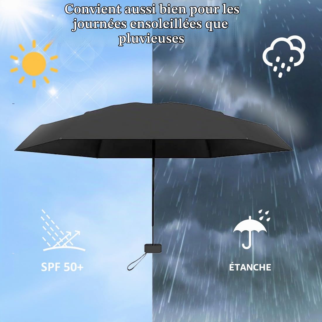 Parapluie de Voyage Compact et Léger–Mini Parapluie Pliant Résistant au Vent (Anti-UV)|Petit Parapluie Portable Compact pour Hommes et Femmes|Ultra Solide, Séchage Rapide&Écologique pour Sac à Main