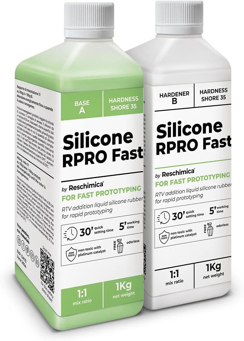 Silicone Rubber for Silicone Medium Hardness Moulds R PRO Fast, Silicone Mould Making kit for DIY, 100% Safe, Non-Toxic, Liquid, with Platinum Catalyst, high Tear Resistance, 1:1 Mixing Ratio (2 kg)