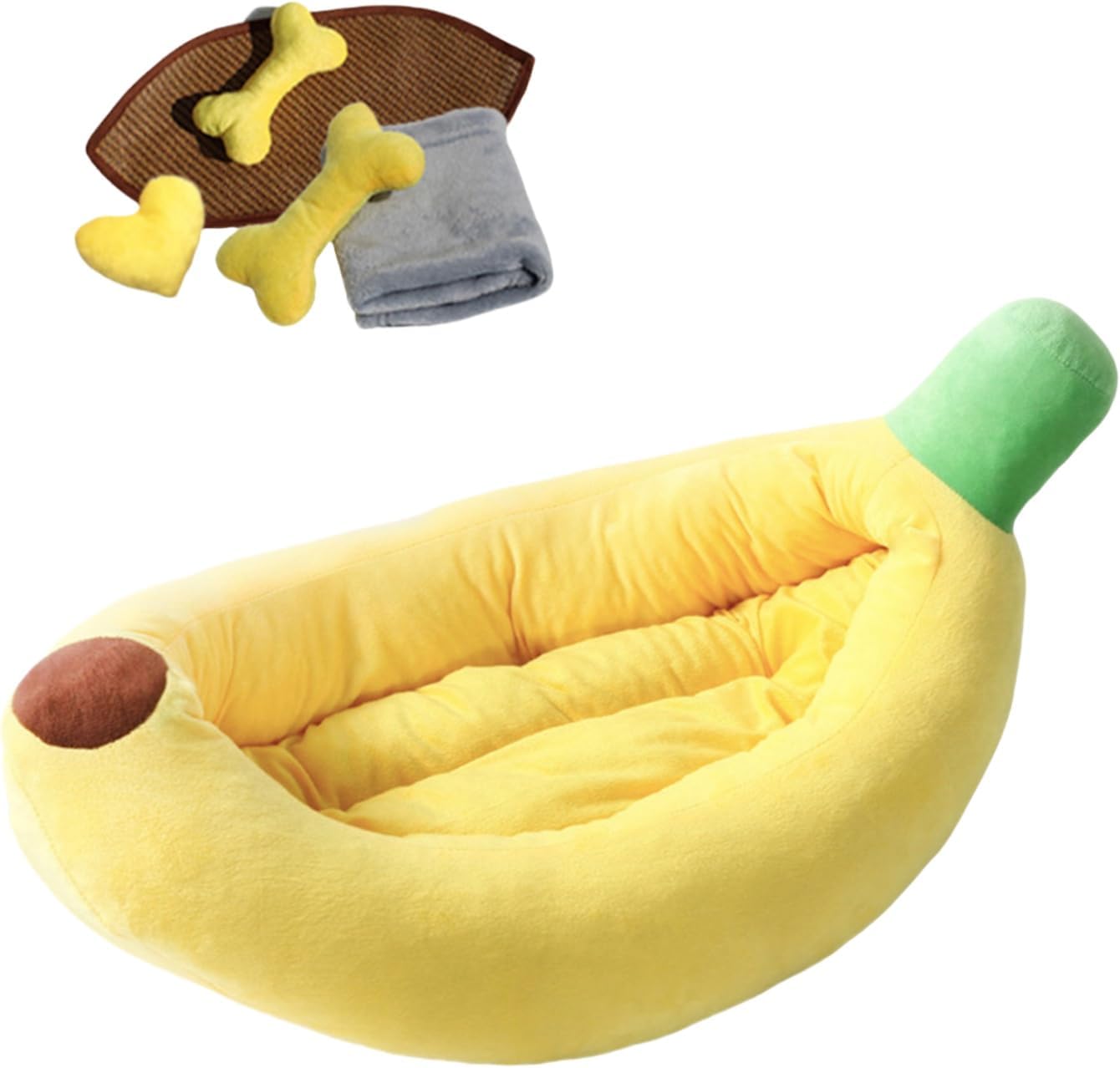 Generic Banana Bed for Dogs, Banana Pet Bed, Creative Fluffy Banana Boat Shape Pet Dog Cat Bed,Removable Cushion (A, X-Large)