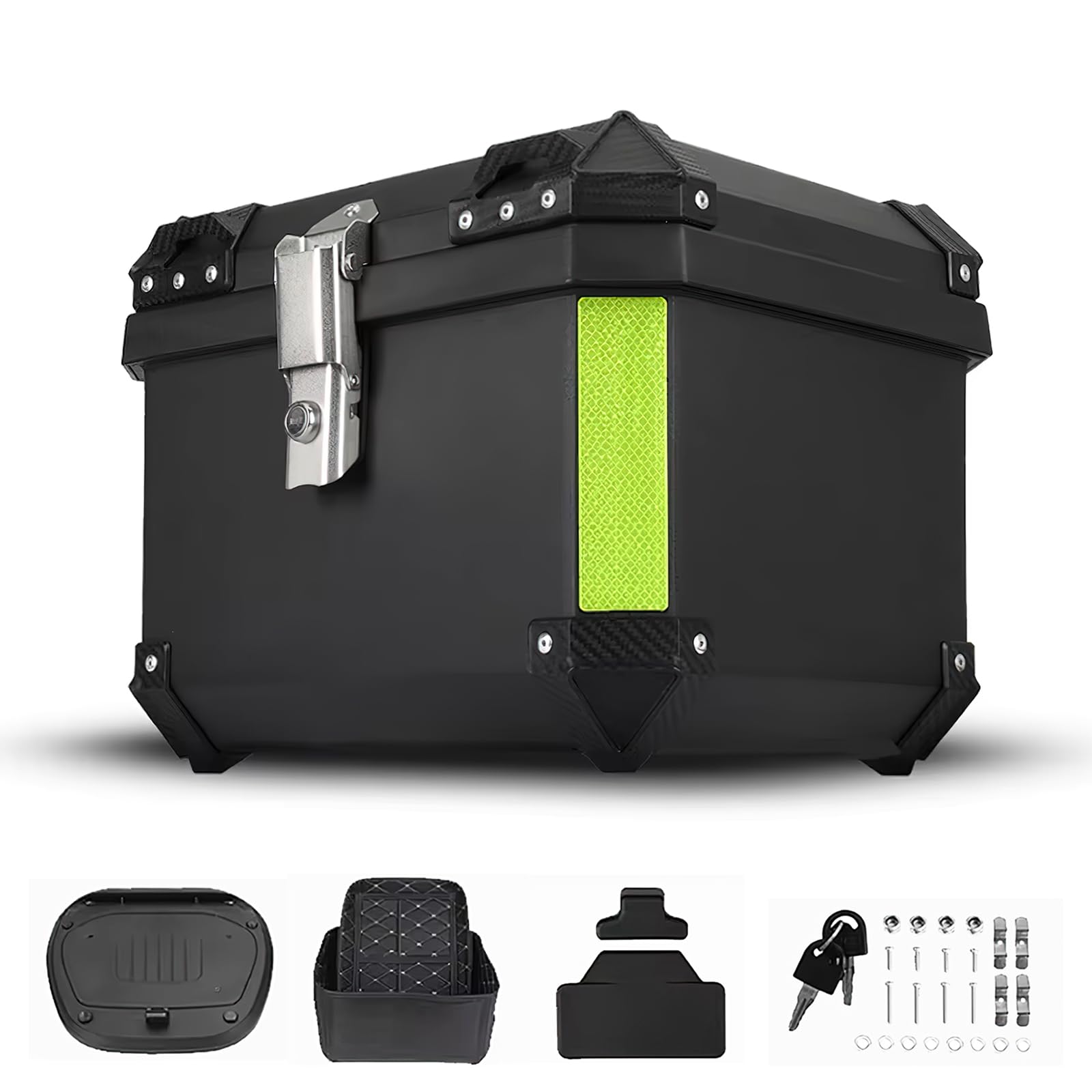Top Case Moto Universal, Baúl de Moto Impermeable 45L / 57L, Caja Trasera de ABS Engrosado con Cerradura de Seguridad y Base de Montaje para Cascos, Equipaje Moto y Scooter