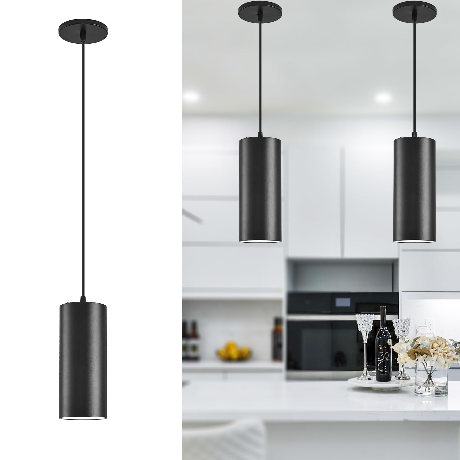 Photo 1 of SAMPHON 4" Cylinder Pendant Light - Black (2 Pcs)