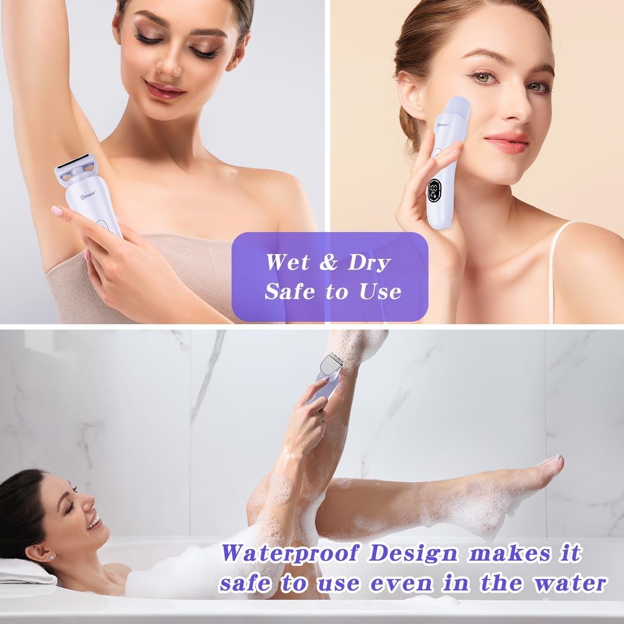 Hatteker Women's Electric Shaver Bikini Trimmer Hair Trimmer for Women LED Display Electric Razor for Legs Bikini Underarm Public Hairs Led Display IPX7 Waterproof Gift for Women (Purple) - Image 6