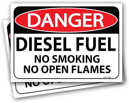2 PACK- 10 x 7 Danger Diesel Fuel No Smoking No Open Flames Sign, OSHA Diesel Fuel Stickers and Decals for Fuel Tank and Storage Tank, nfpa Diesel Fuel 1-2-0 sign 704 decals.