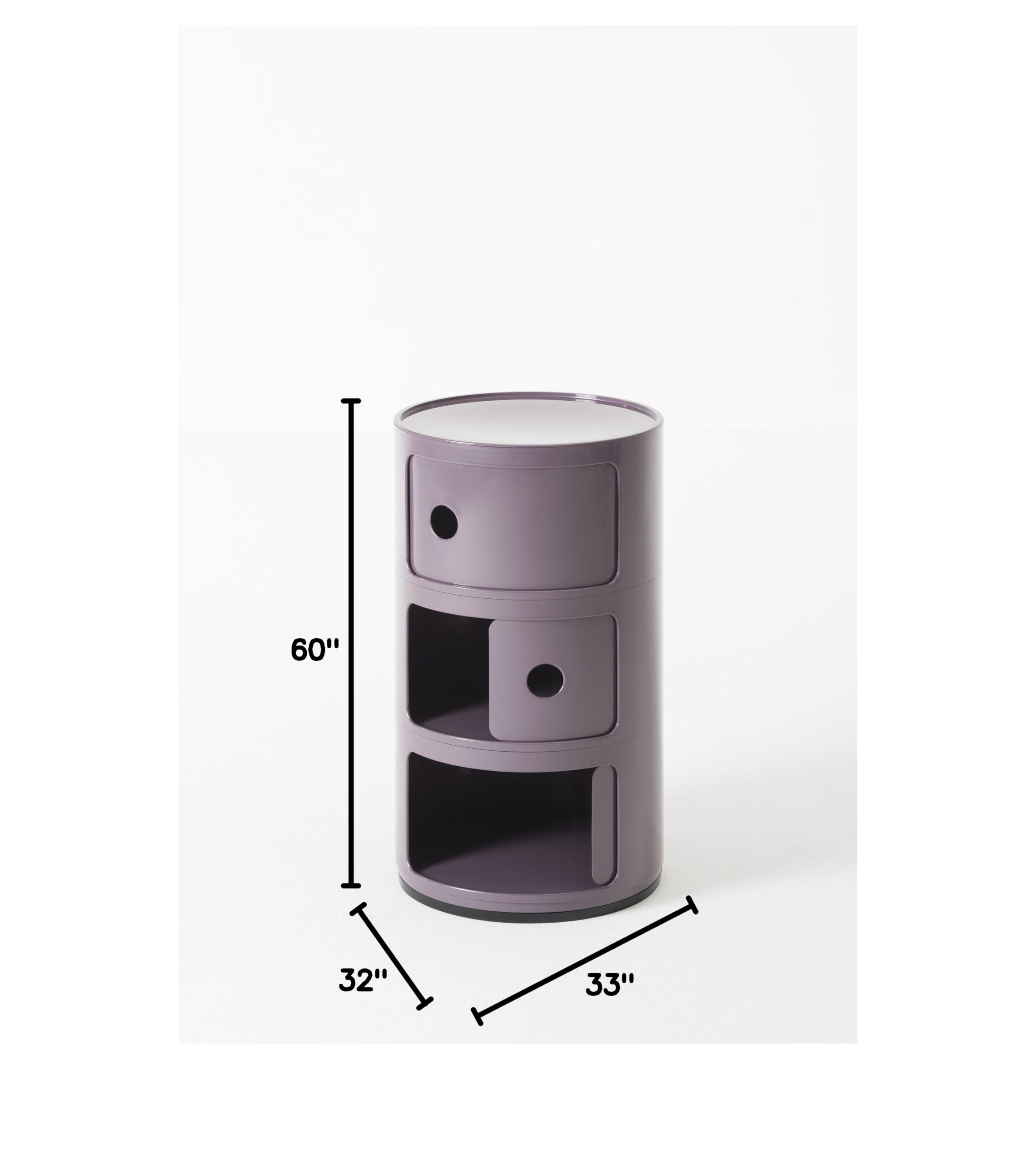 Kartell Componibili Contenitore 3 Elementi, ABS, Base Tonda, Viola, 32 X 32 X 59 Cm