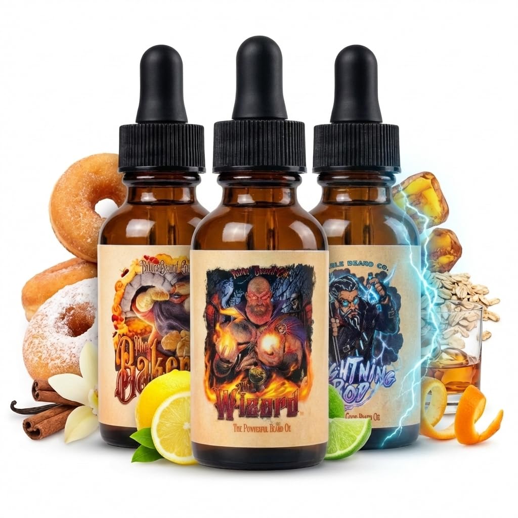 Fable Beard Co. Beard Oil - Arcane Confections Collection, Doughnuts, Buttercream & Fruity Cereal, Natural Beard Oil for Men with Jojoba & Argan Oils, Vitamin E, Beard Softener, Made in USA (3 Fl Oz)