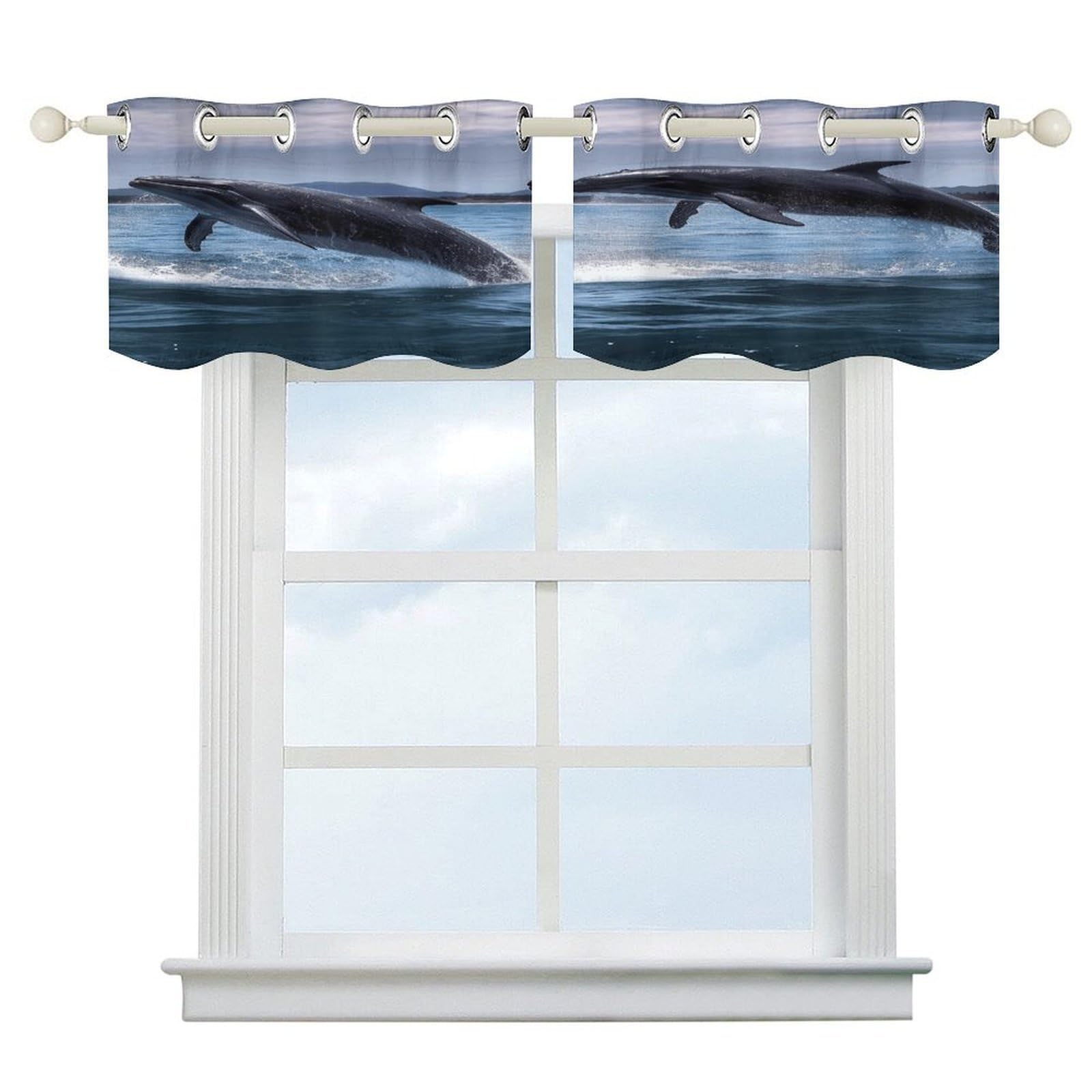 Fekiloot Style Jumping Whales Short Curtains Valance Curtain