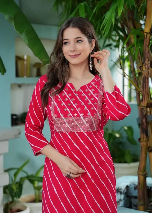 Image of Womens Rayon Printed Staight fir embrodiered Kurta for Women
