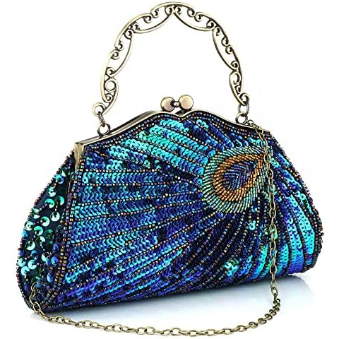 Gelory Clutch Bag Purse Black Clutch Evening Bag Women's Clutch Wallet Purse Bag Clutch Bags for Weddings Ladies Clutch Bags Crossbody Bag with Detachable Chain Elegant Handbags for Prom (Peacock1) Cover