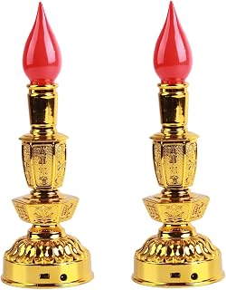 Jerliflyer Chinese Candle Lamp LED, Low Power Consumption, Traditional Retro Buddhist Decor, Red, Plastic, Twin, Tabletop, 23cm x 7.5cm