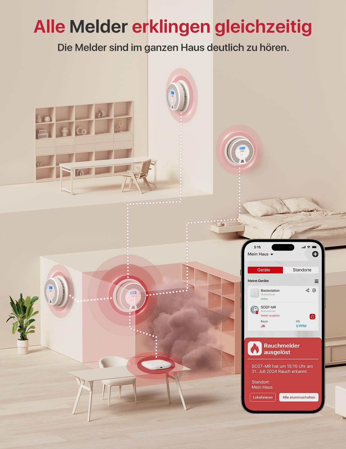 X-Sense WLAN Rauch- und Kohlenmonoxid Melder SC07-MR, Smart Vernetzter CO Melder, mit X-Sense Home Security-App, 1 Rauchgas-Melder und CO-Detektor mit 1 SBS50 Basisstation, SC07-MR11