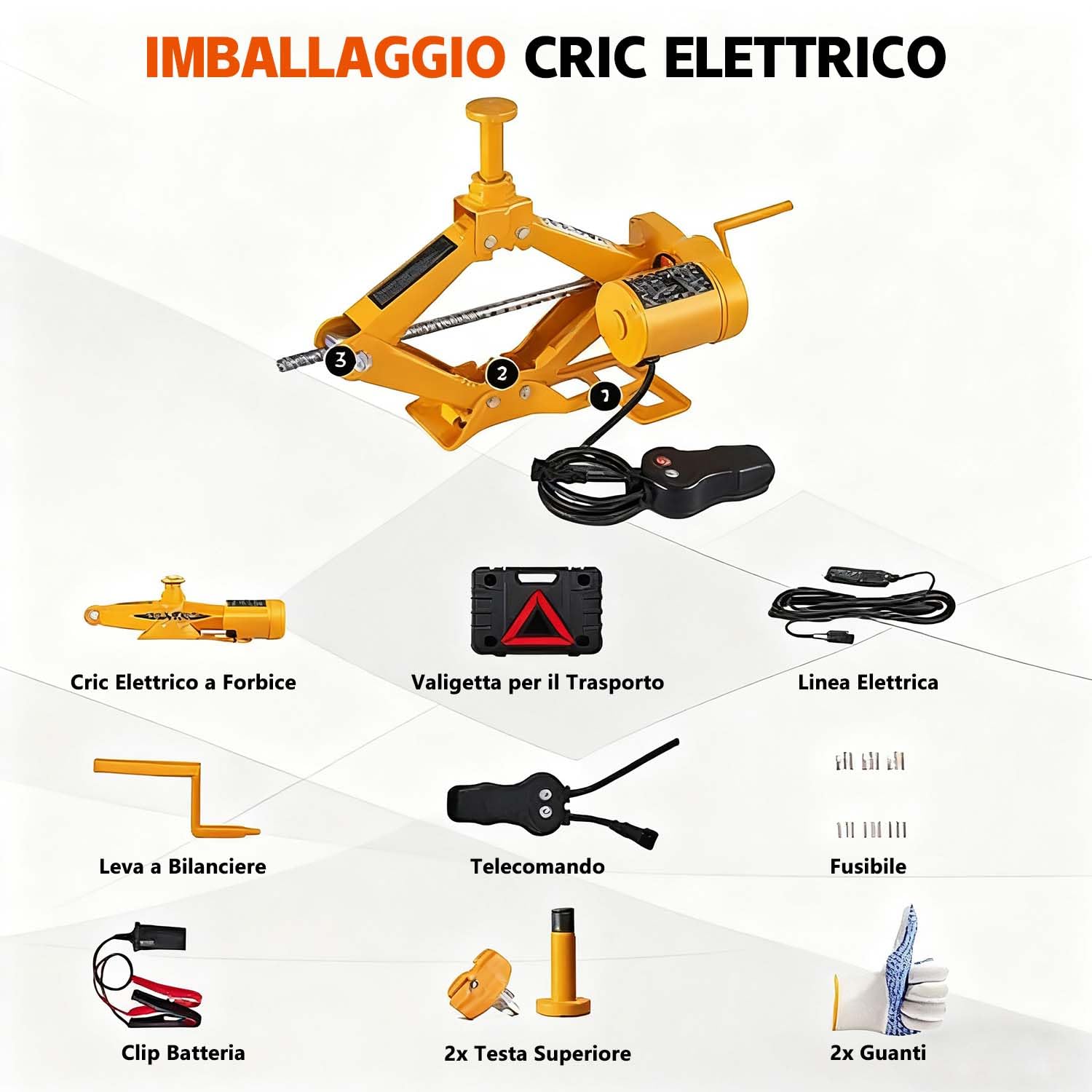 VOBOR Cric Elettrico per Auto, 3T Kit di Attrezzi per Martinetto 12V, Universale Kit di Cric Sollevatore Automatico per Veicoli, SUV, Regolabile Altezza 12-42 cm