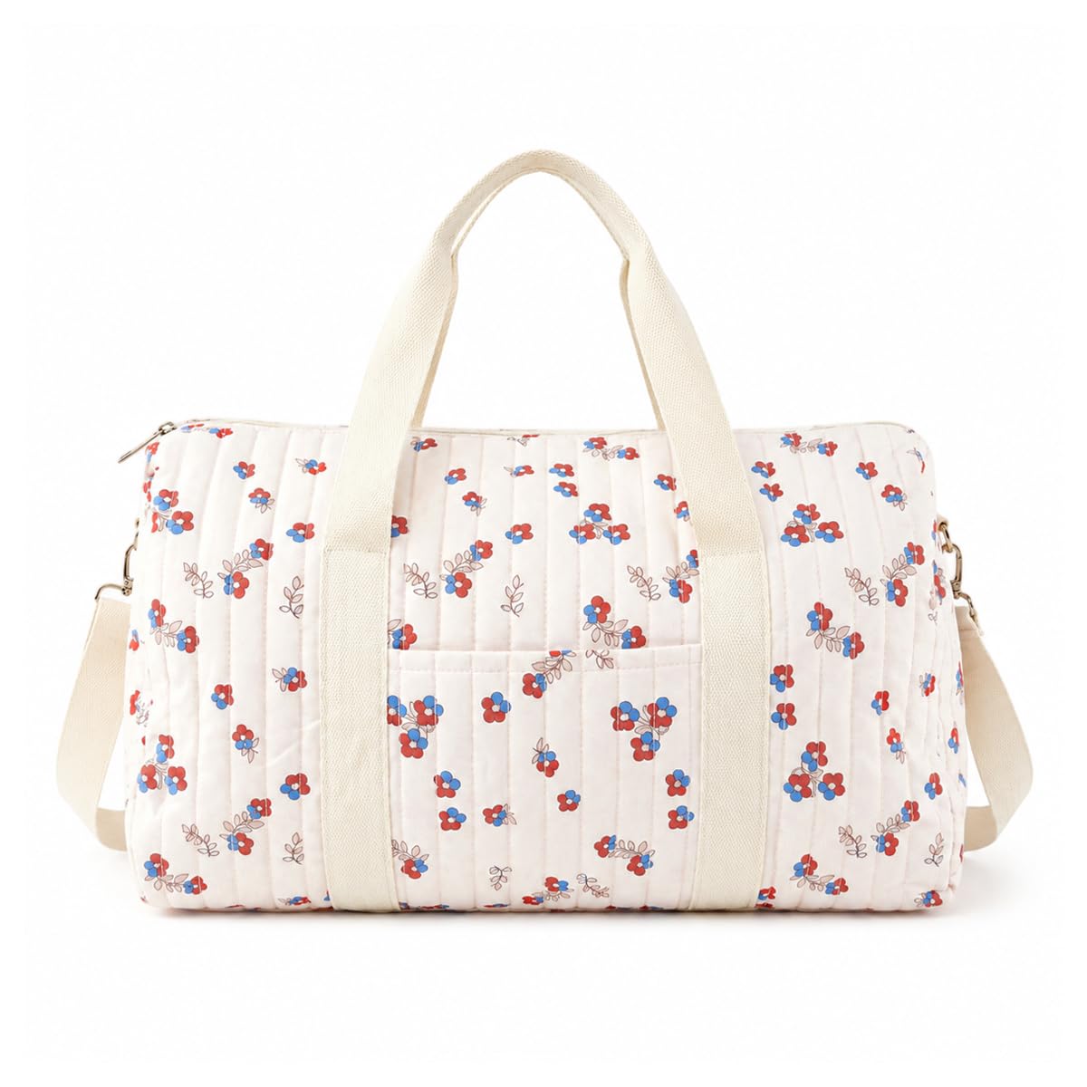 PALAY® Travel Bag for Women Flowers Polyester Bags for Gym, Duffle, Mom | beige floral quilted fabric, large capacity, baby bags for mothers, Removale strap, portable for vacation, sports, weekend-image-20