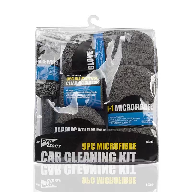 Image of 9 Pcs Microfiber Car Cleaning Kit Complete Car Wash Set with Towels, Polishing Pads, Wash Glove, Sponge & Wheel Brush | Microfiber Car Cleaning Detailing