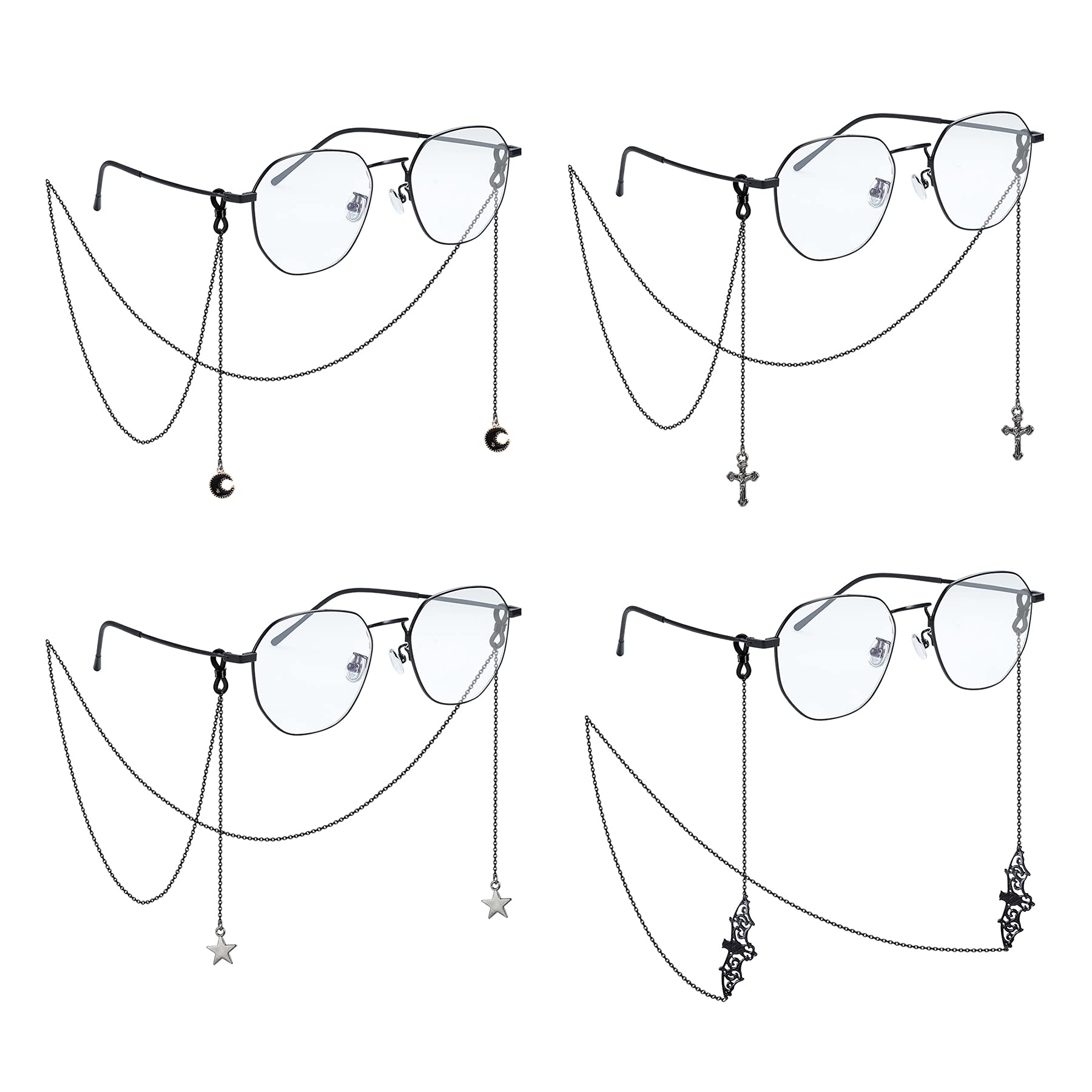 sailimue4 Pcs Goth Glasses Chain for Women Men Sunglass Eyeglass Chains Black Bat Eyeglasses Chain Eyeglass Strap Holder