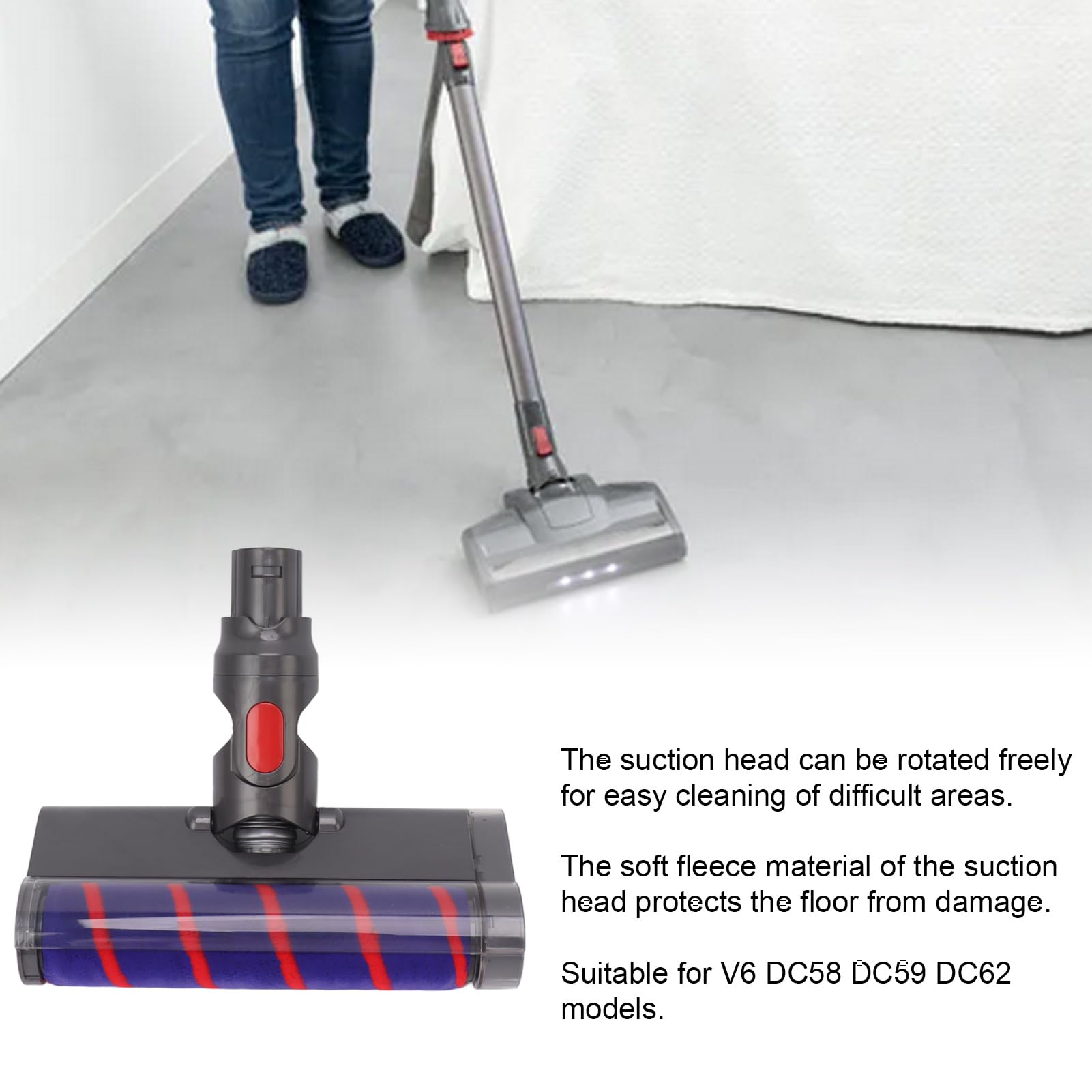 Cepillo de rodillo para aspiradora, compatible con V6 DC58 59 62 potente succión de rotación multiángulo, accesorio para aspiradora eléctrica para limpieza de azulejos, alfombras, alfombras 3