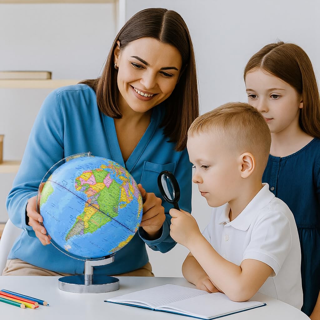 Marke 9-in-1 Beleuchteter Globus 20 cm für Kinder & Erwachsene, Weltkugel mit 88 Sternbildern, Touch LED Farbwechsel Lampe für STEM Geografie, Nachtlicht für Kinderzimmer, Büro & Klassenzimmer