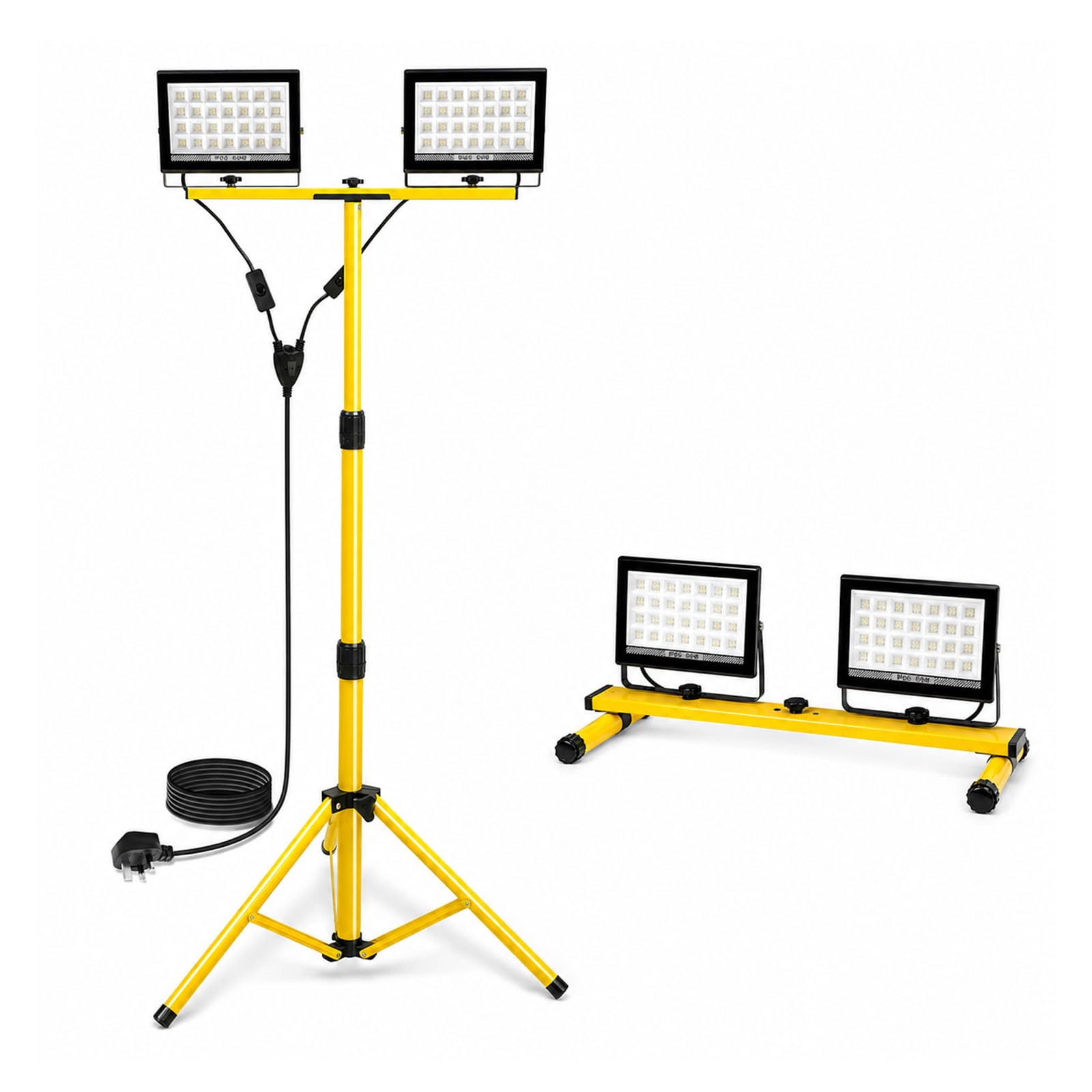 120W Tripod LED Work Light, Twin 60W Floodlight, 11000 Lumens Portable Site Light with Telescopic Stand, 6500K Outdoor Worklight for Garage, Workshop, Construction & DIY