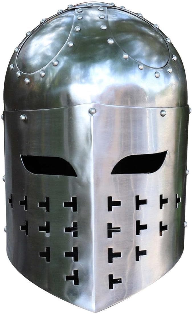 Medieval Templar Sugarloaf Helmet – Hand Forged 18 Gauge Steel Knight Armor with Adjustable Leather Straps