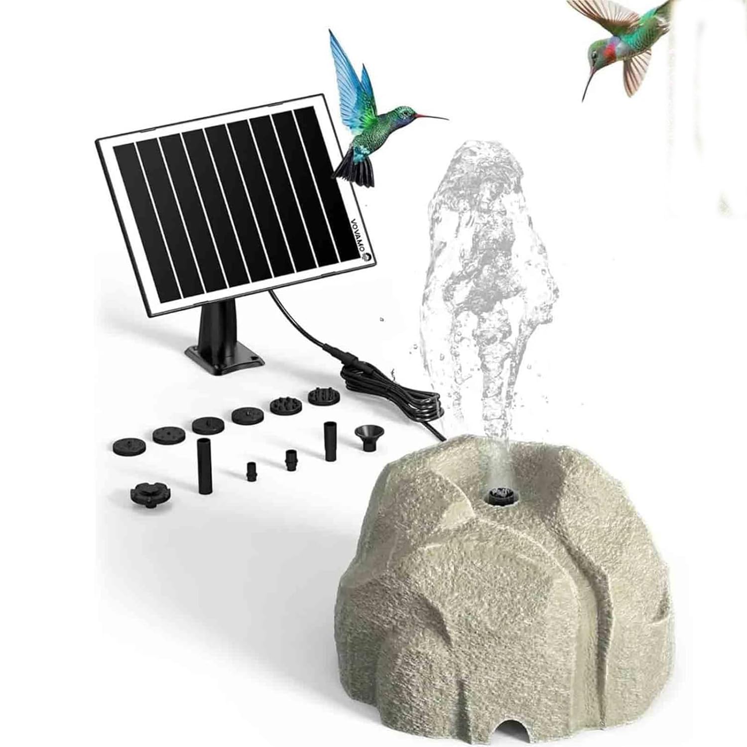 Fuente solar para pájaros de granito imitación resina con 10 boquillas para decorar jardín