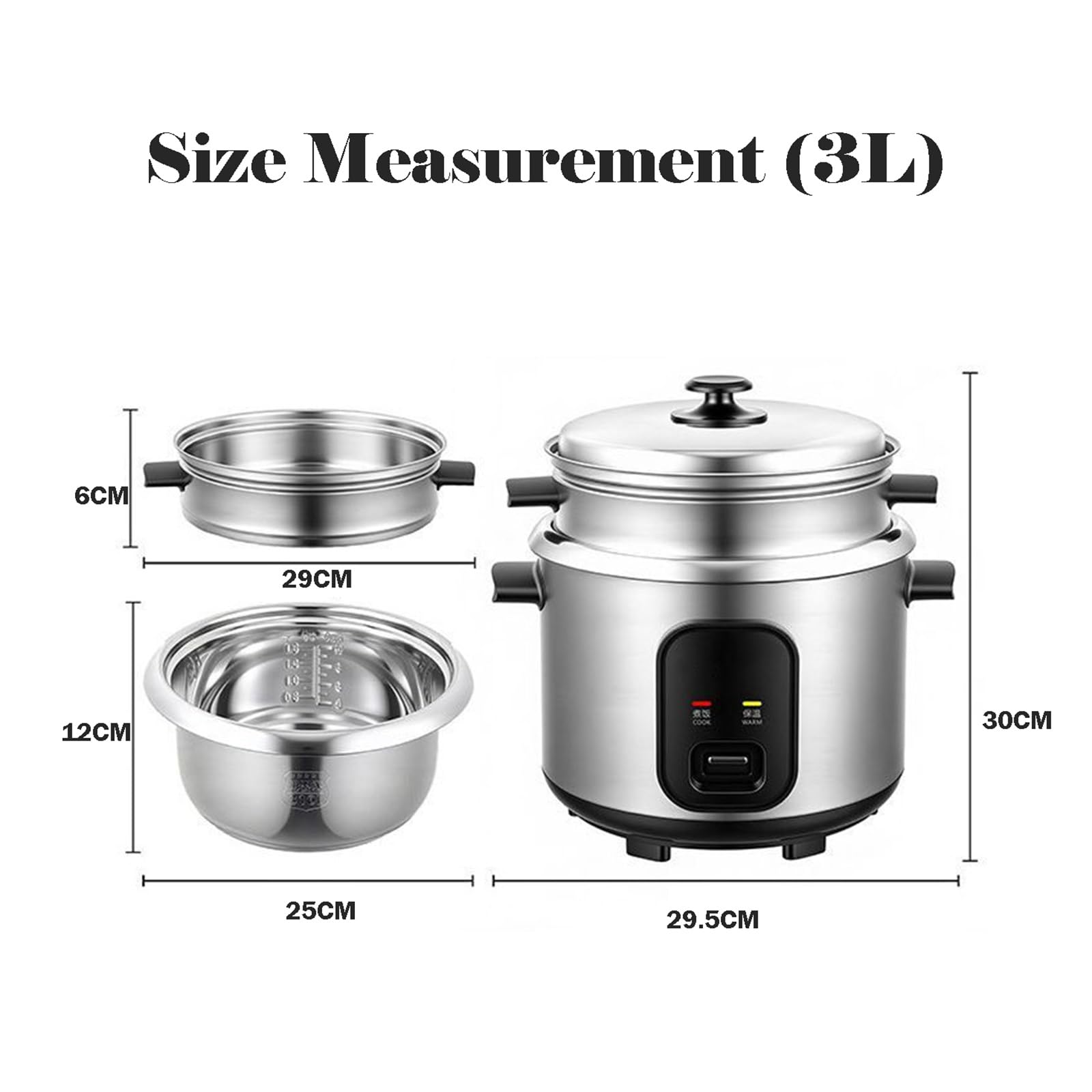 Cuociriso Elettrico, Ciotola Interna Antiaderente In Acciaio Inossidabile 316, Con Vaporiera, Misurino, Cucchiaio, 220-240 V, For Riso Soffice, Verdure(Inner Pot Capacity 3L)