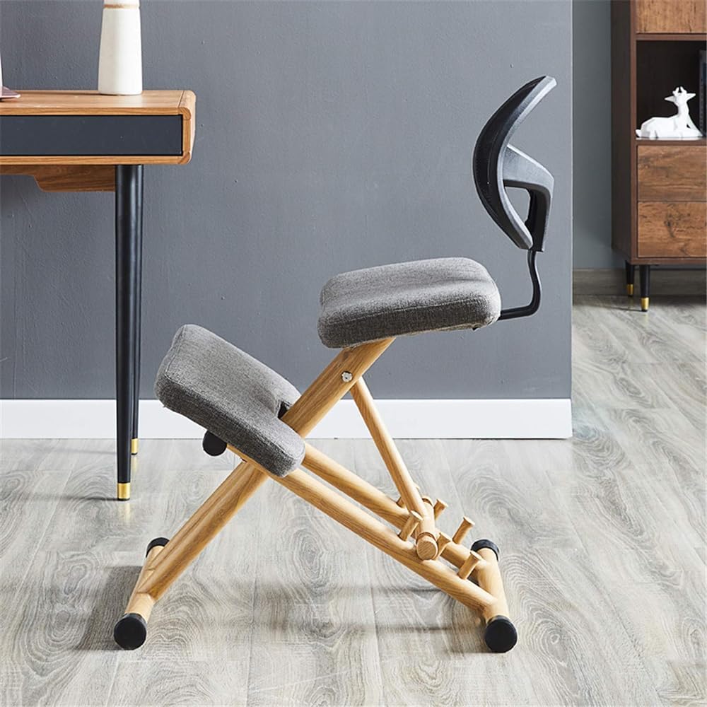 Kniestuhl mit Rückenlehne, korrigierendes Sitzen, verbessert die Körperhaltung, Studentenstuhl, ergonomischer hölzerner, verstellbarer abgewinkelter Sitzhocker, für Zuhause, Büro, Studio