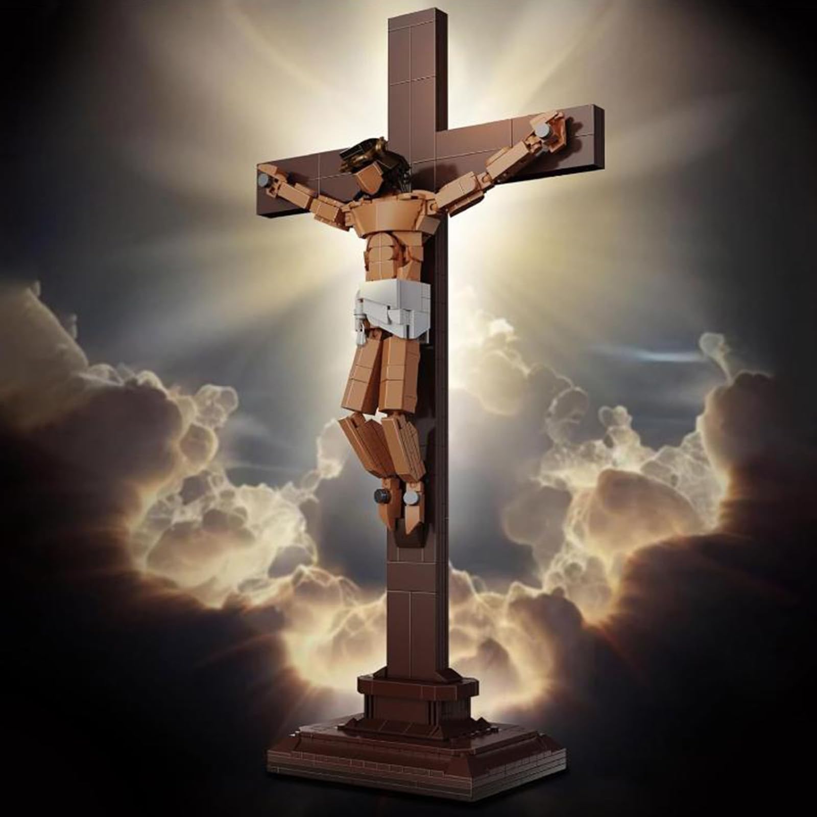 Set di Mattoncini Jesus Costruzioni - 588 Pezzi Kit de construction Petit Crucifix de Jésus, Modèle de Briques Représentant une Figure Religieuse Chrétienne pour la Maison ou l'église