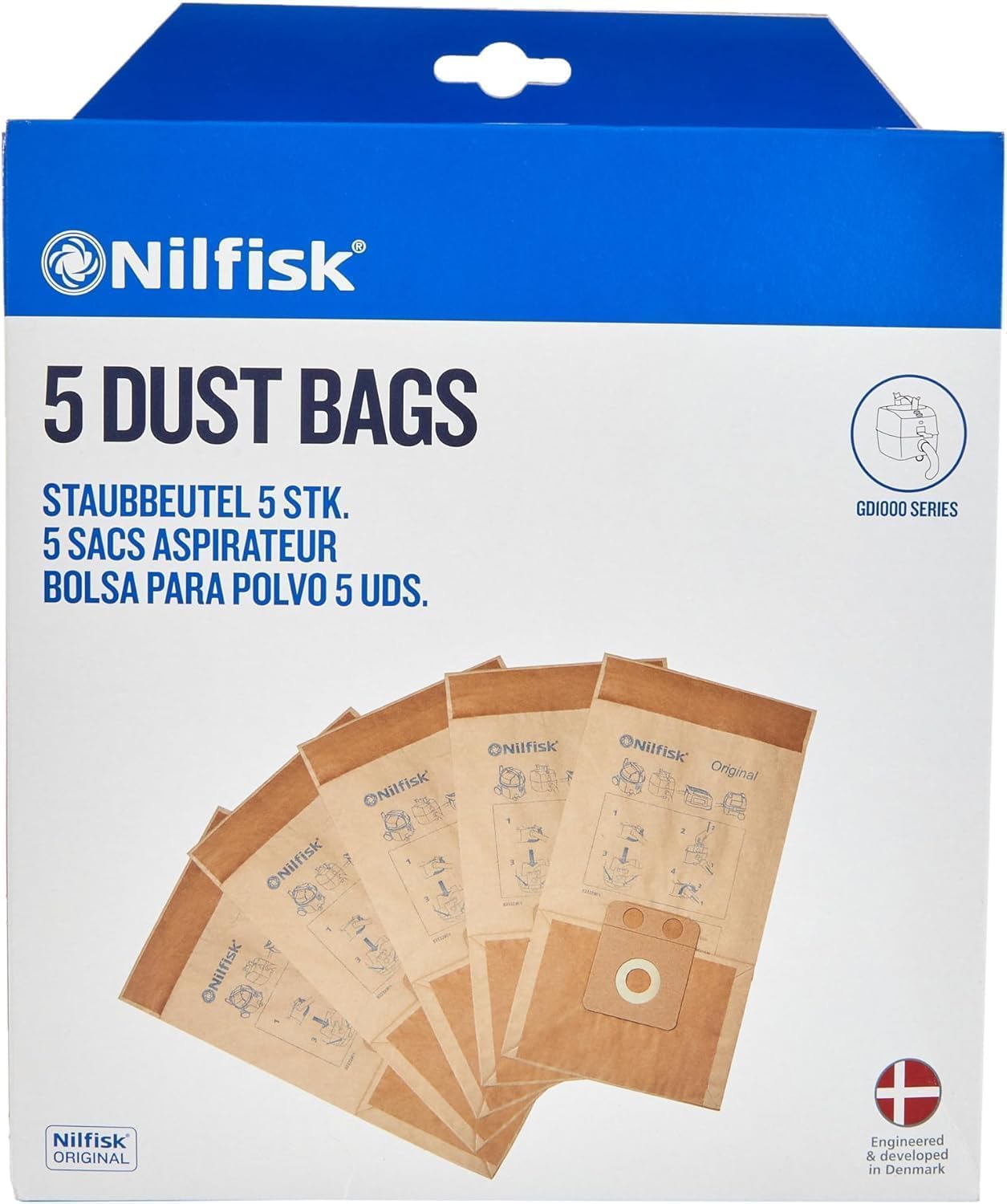 82222900 Set of Five 10 Liter Dust Bags for use with GD, CDF and CDB Series Family and Business Vacuum Cleaners