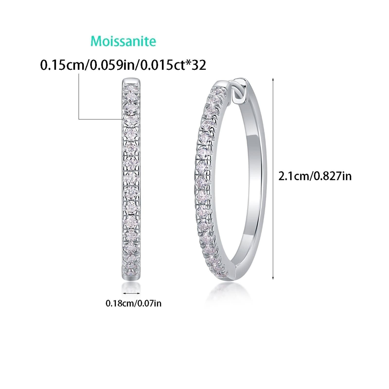 Ohrringe 9K/14K/18K Weißgold Echt mit Moissanit, Klassiker Creole