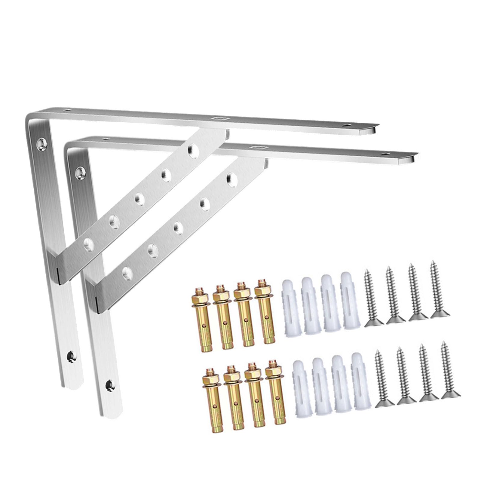 2Pcs High Strength Triangular Shelf Brackets, Stainless Steel Wall Mounted Supports for Garage & Kitchen Shelves Benches Table Shelf Brackets Hardware