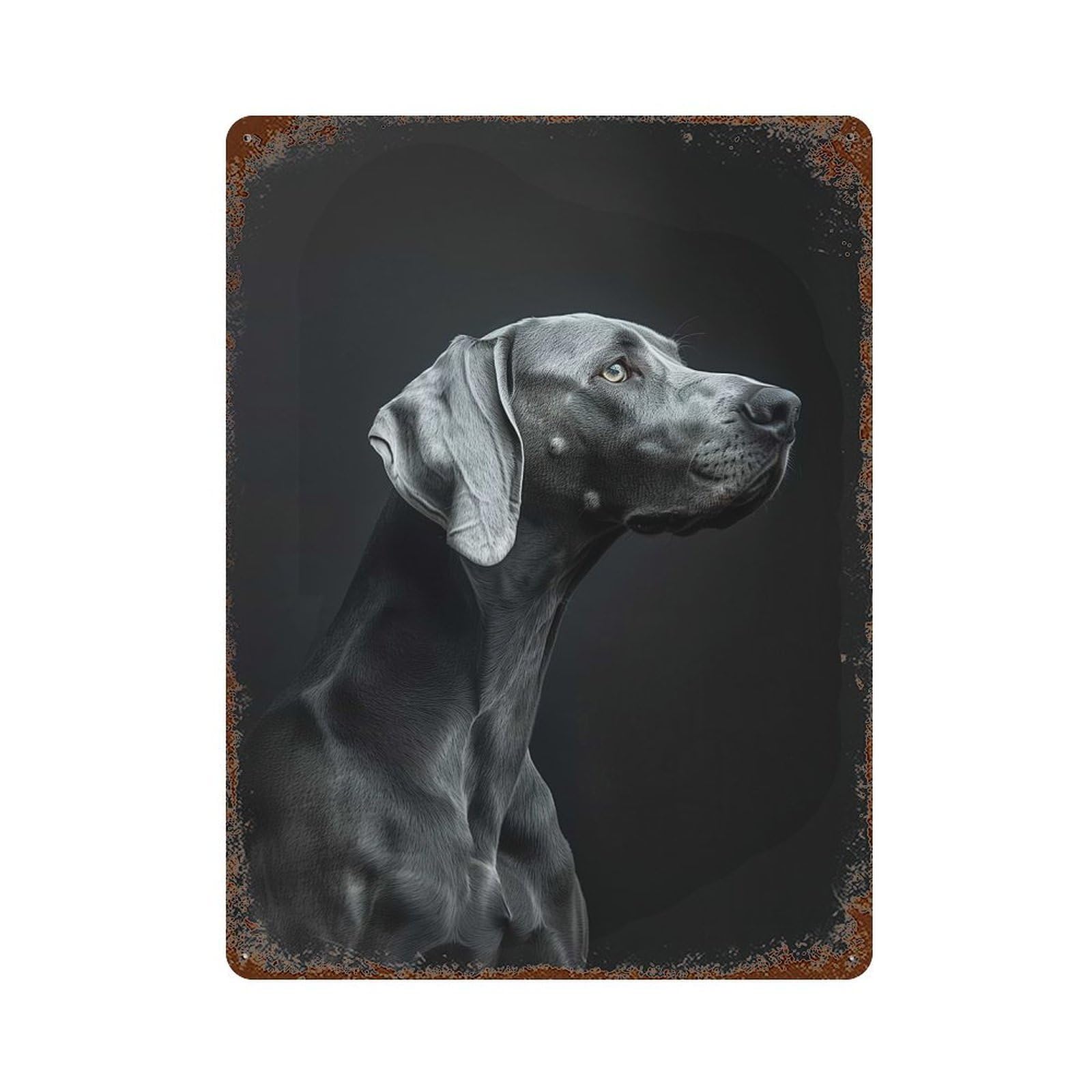 Weimaraner Portrait Weathered Tin Sign 15.7"x11.8", Vintage Wall Decor for Garage, Pub Or Kitchen