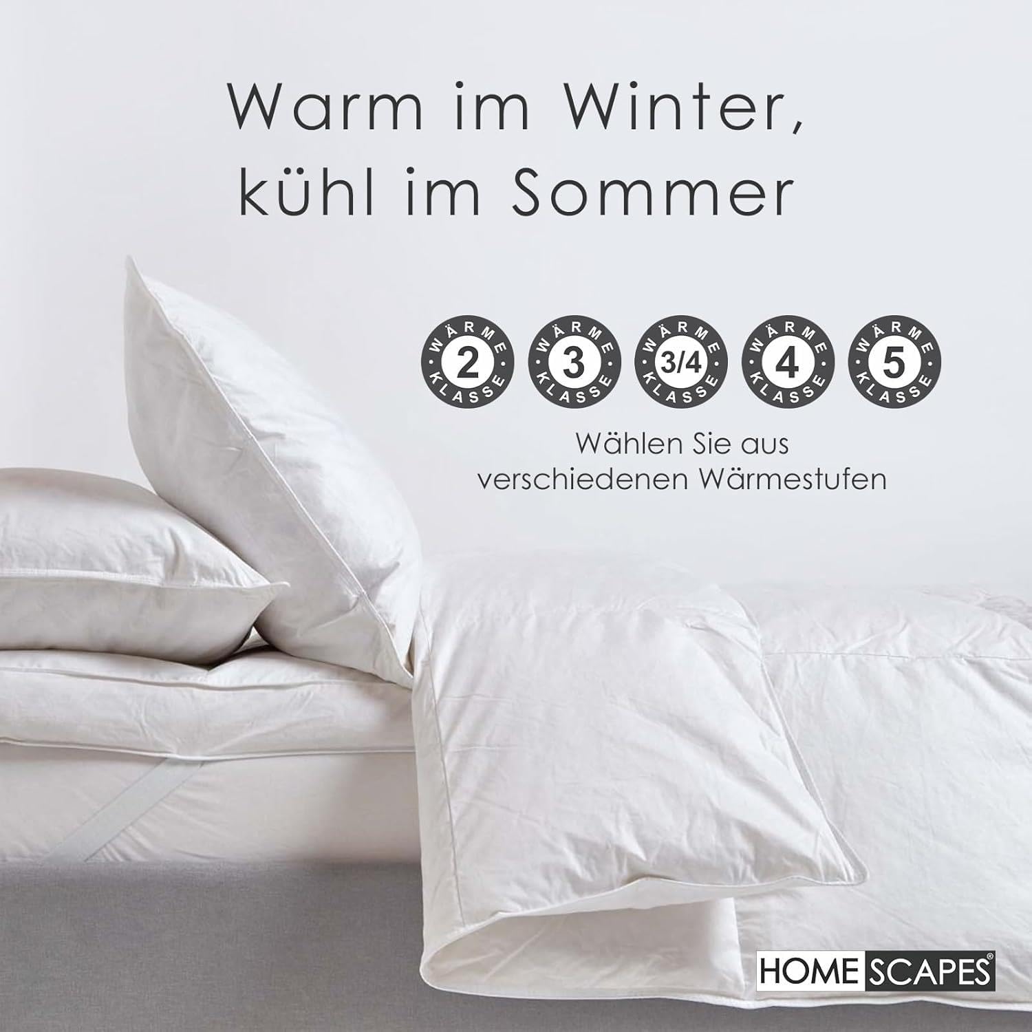 HOMESCAPES Piumino estivo ultra leggero 260 x 220 cm in piume e piumino d'oca 2,5 Tog certificato Oeko-TEX – lavabile in lavatrice e ipoallergenico – 2 persone