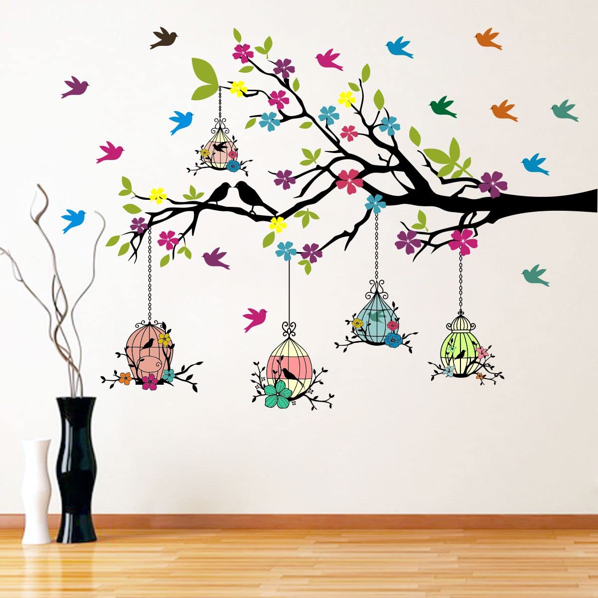 Vinyl Graphics Decor Colorful Tree With Birds And Hanging Cages Wall Sticker (112 X 80 Cmself-Adhesive, Window, 0.5 Cms) (B0C7SBW833) Amazon Price History, Amazon Price Tracker