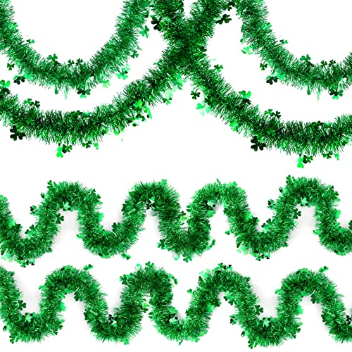 66 Ft St. Patrick's Day Shamrock Garlands - Shamrock Garlands Green Clover Tinsel Garlands, Cut Arbitrarily for Door Window Tree Wall Decor on St. Patrick's Day