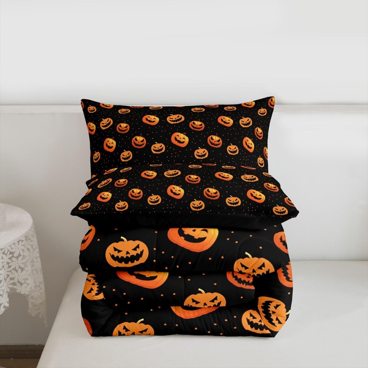 Feelyou Halloween Duvet Set Ghost Pink Twin Size Bedding Set Decoration for Kids Boys Girls Happy Funny Halloween Cute Comforter Set Kawaii Quilt Set Soft and Lightweight