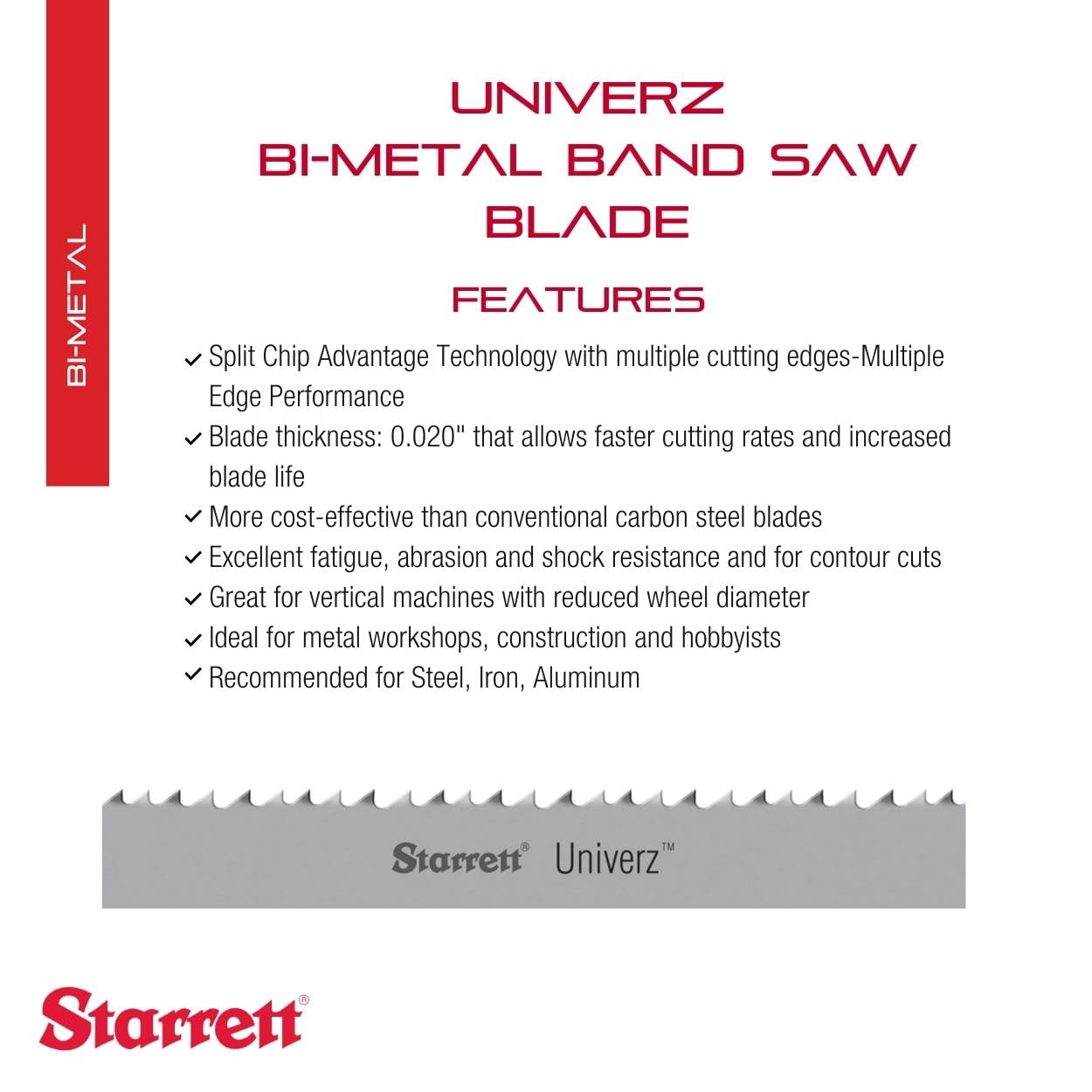 Starrett Univerz Bi-Metal Band Saw Blade - Ideal for Metal Workshops, Construction Jobs, Hobbyists and DIY - 5 Ft. 4-1/2", 1/2 x .020 x 10-14/P - 99187-05-04-1/2